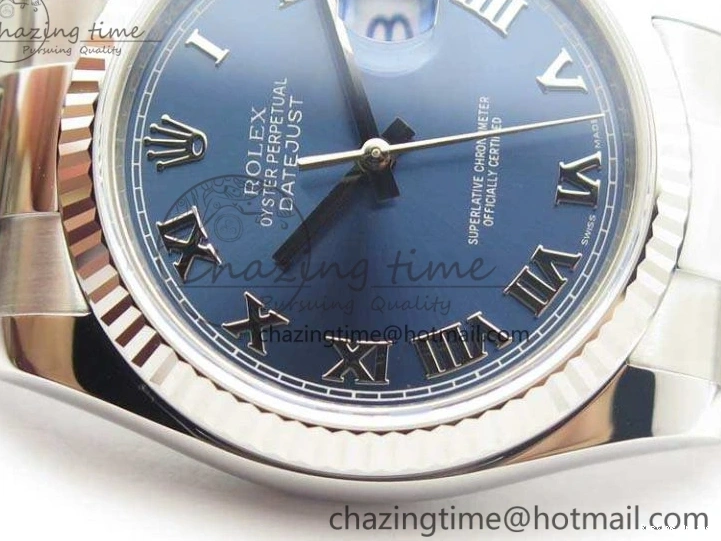 0211 DateJust 36mm SS 116234 ARF 1:1 Best Edition Blue Roman Dial Fluted On 904L SS Oyster Bracelet SA Supportive 3516
